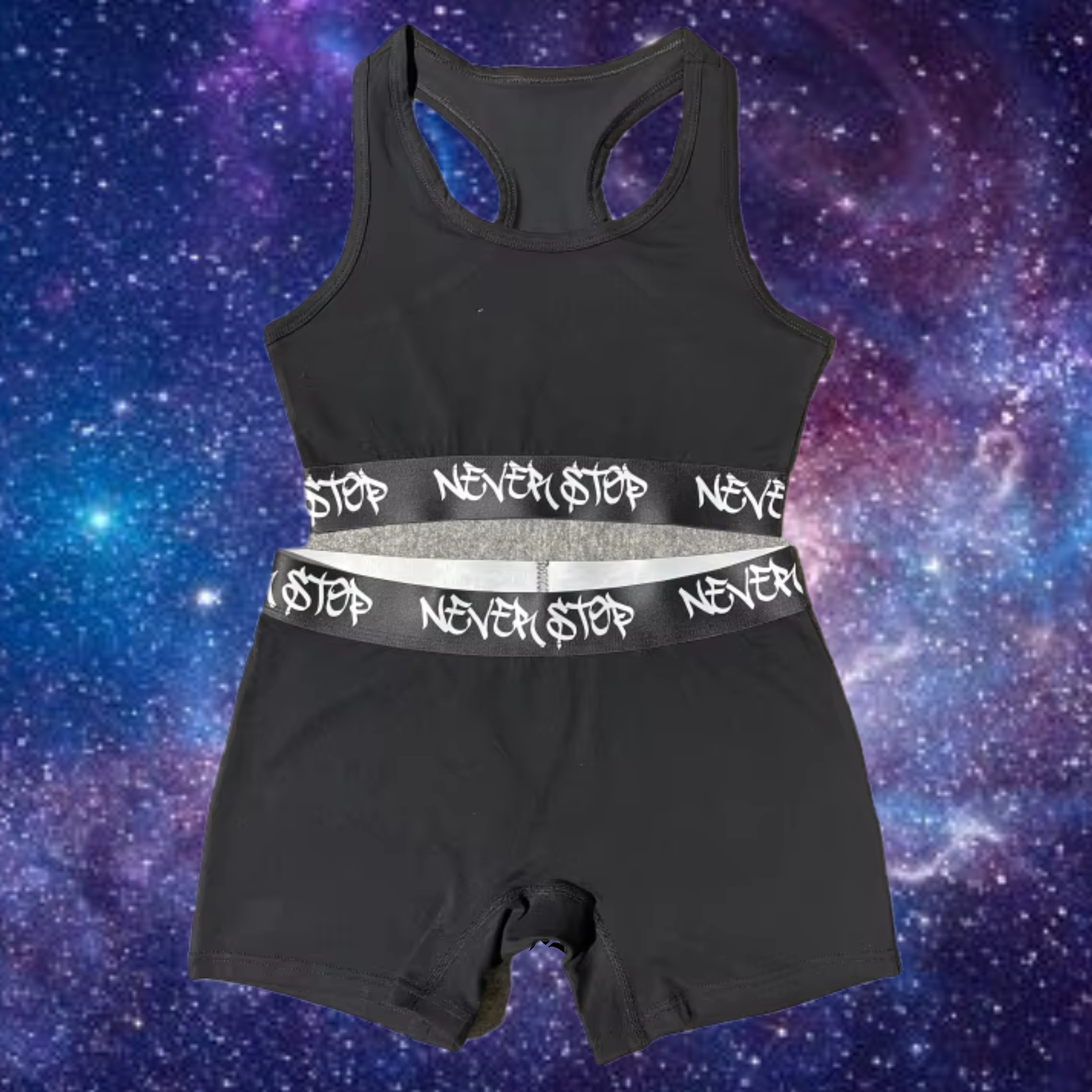 Never Stop Woman's Two Piece Set - Sports Bra and Shorts