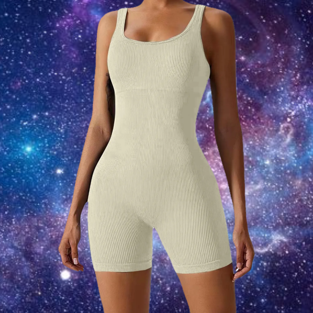 Never Stop Woman's Gym Wear - Short Back Print Jumpsuits