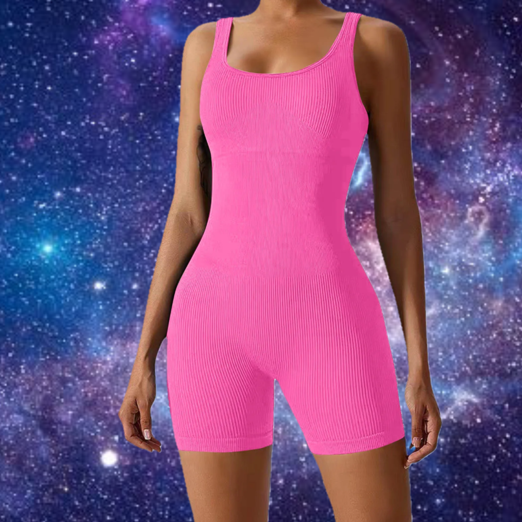 Never Stop Woman's Gym Wear - Short Back Print Jumpsuits